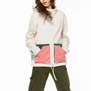 Cozy Colorblock Hoodie - Cream, Pink, and Green
